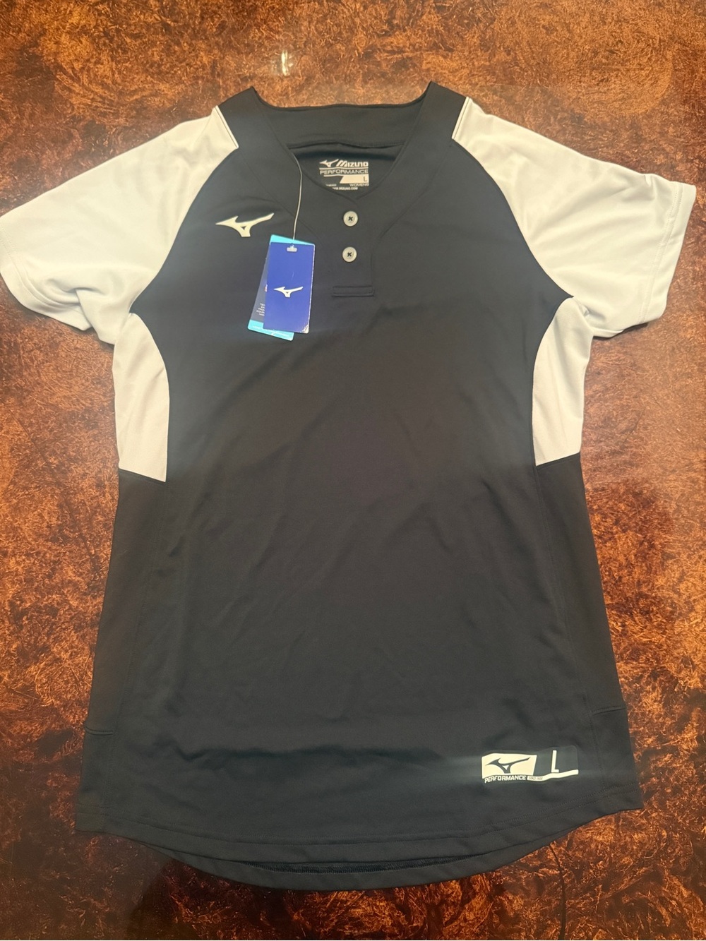 Mizuno Black and Light Gray Short Sleeve Athletic Jersey (women’s)